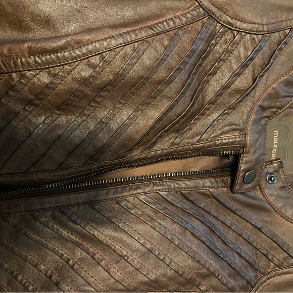 Maurices Dark Brown Pleated Front Faux Leather Zip
Up Jacket | Size: Meduim - Picture 6 of 8